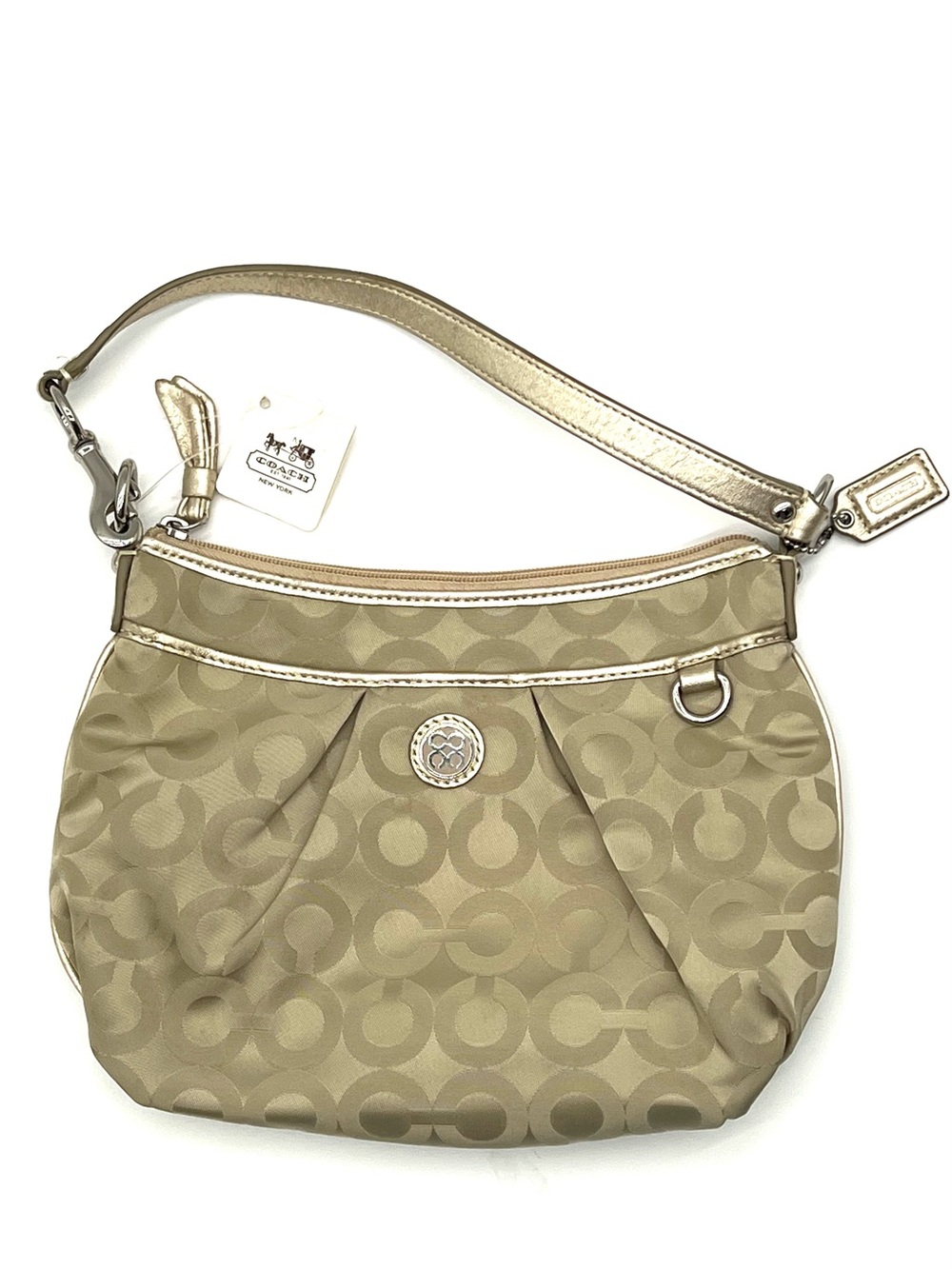 Coach Op Art Julia Shoulder Bag 45382 NWT Champagne Gold Signature Jacquard